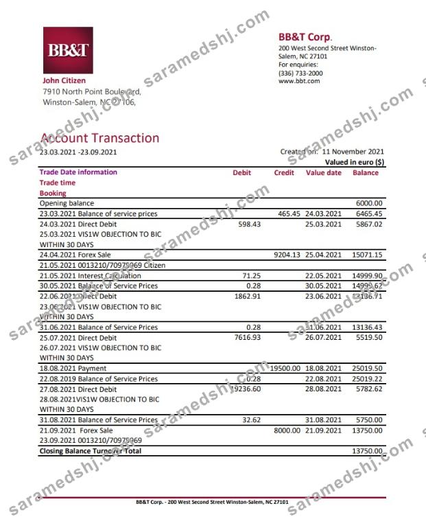 USA BB&T Corp. excel pdf